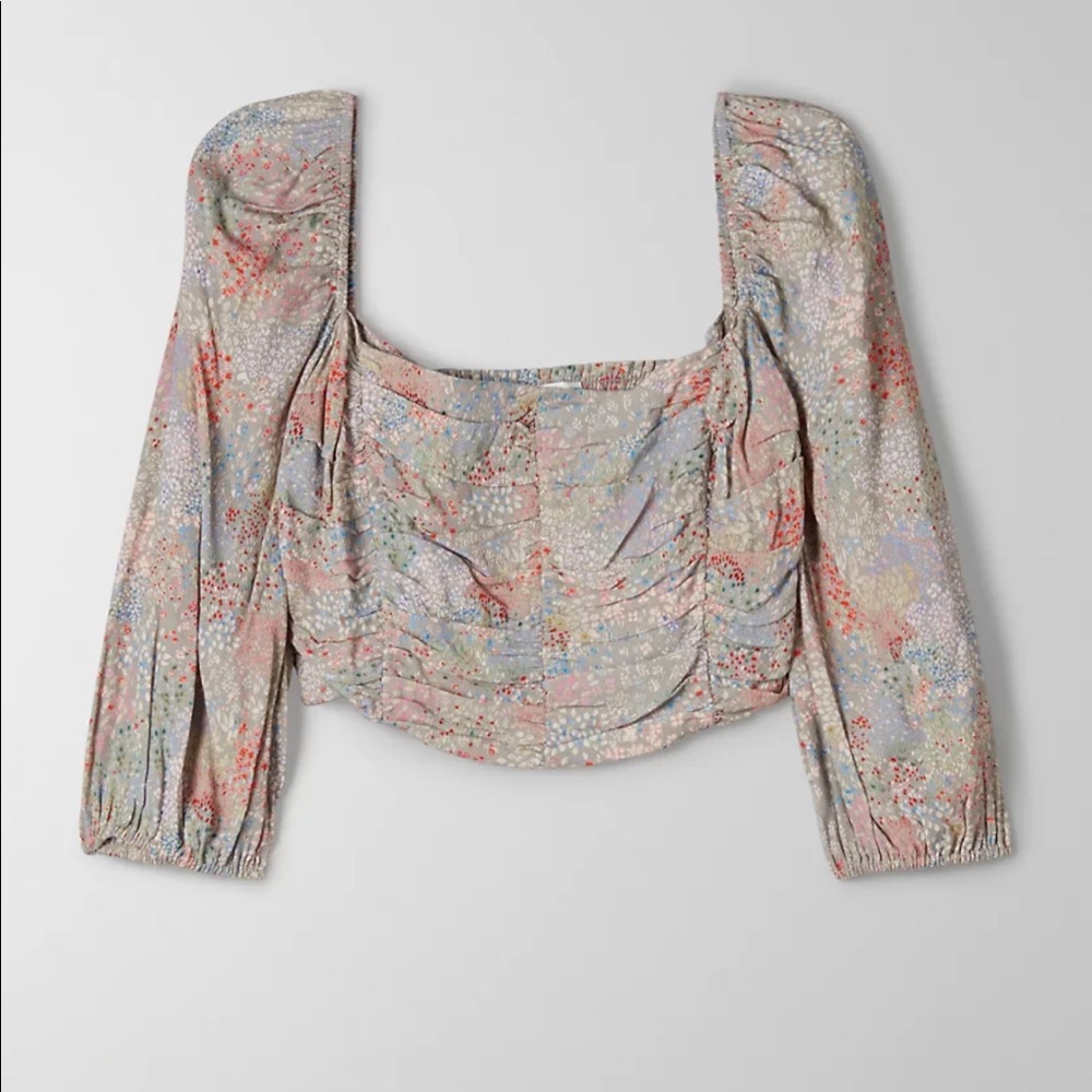 Aritzia Wilfred Lolita Cropped Puff Sleeves Floral Blouse, XS - Picture 2 of 11